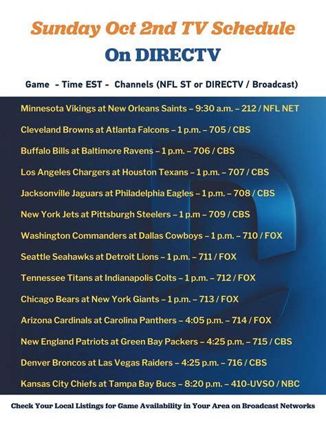 NFL Sunday Ticket Schedule