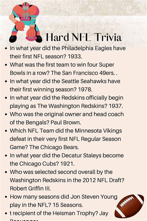 NFL Trivia Sheets