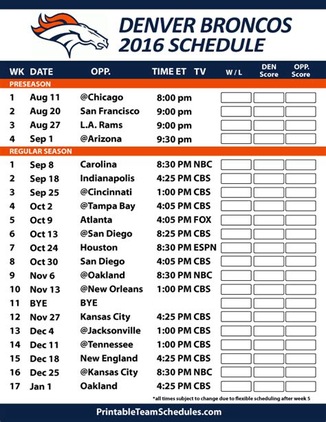 NFL Week 1 printable schedule