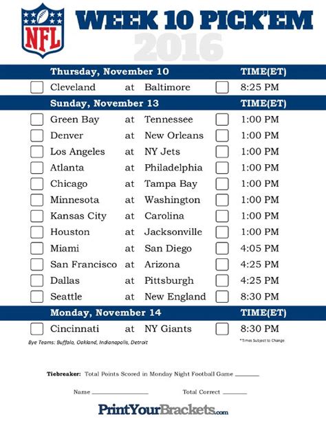 NFL Week 10 Game Times