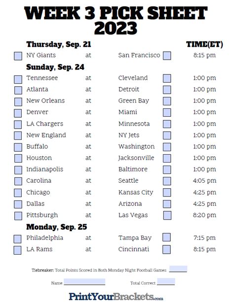 NFL Week 10 Printable Schedule PDF