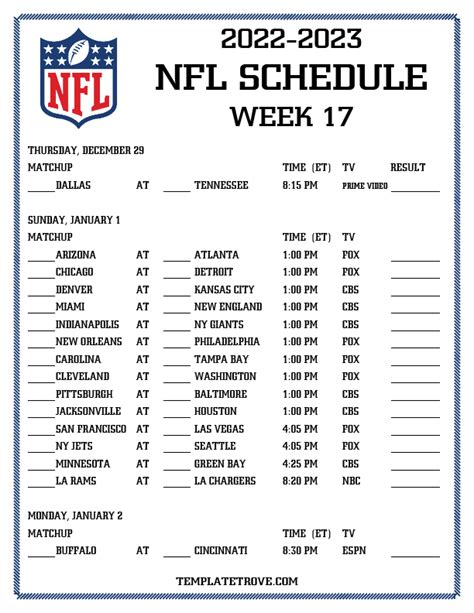 NFL Week 17 Schedule