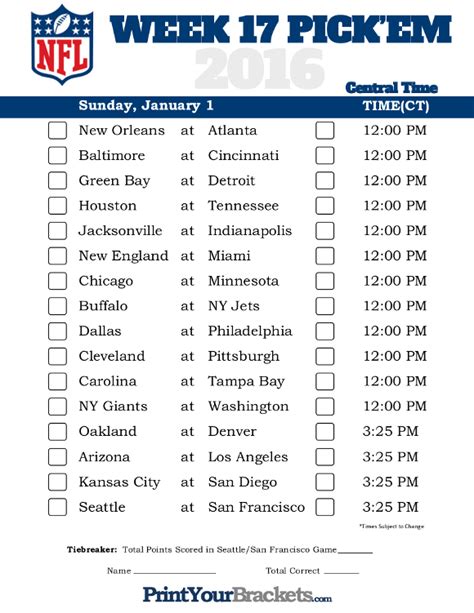 NFL Week 17 Schedule Image 1