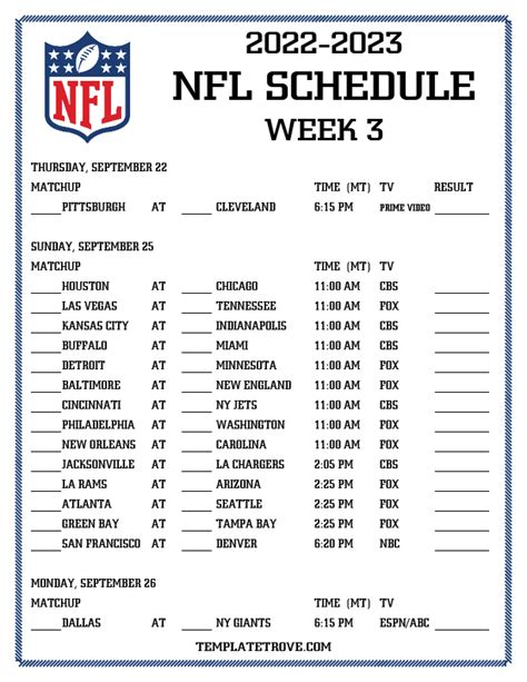 NFL Week 3 Game Schedule