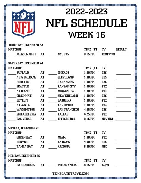 NFL Week 5 Schedule to Print