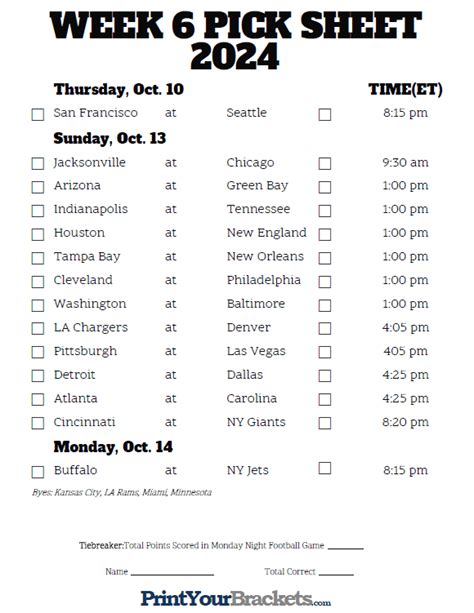 NFL Week 6 Schedule