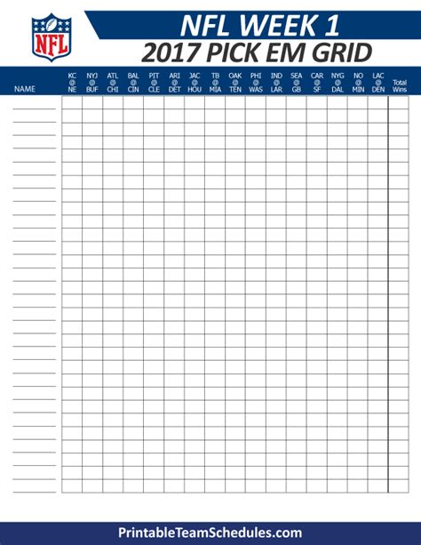 NFL Weekly Pick Em Sheets Template