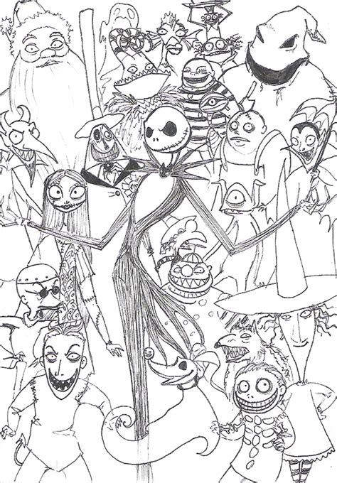 Nightmare Before Christmas Characters Coloring Page