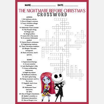 Nightmare Before Christmas Printable Crossword Puzzle