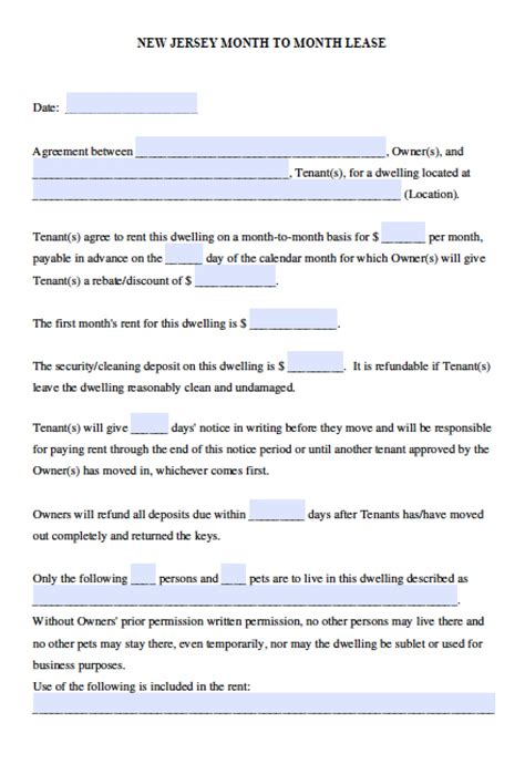 NJ Lease Agreement Template with Security Deposit