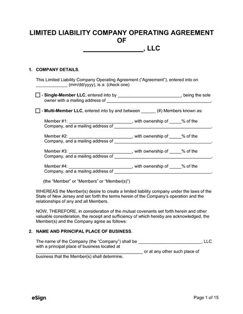 NJ Operating Agreement Template PDF