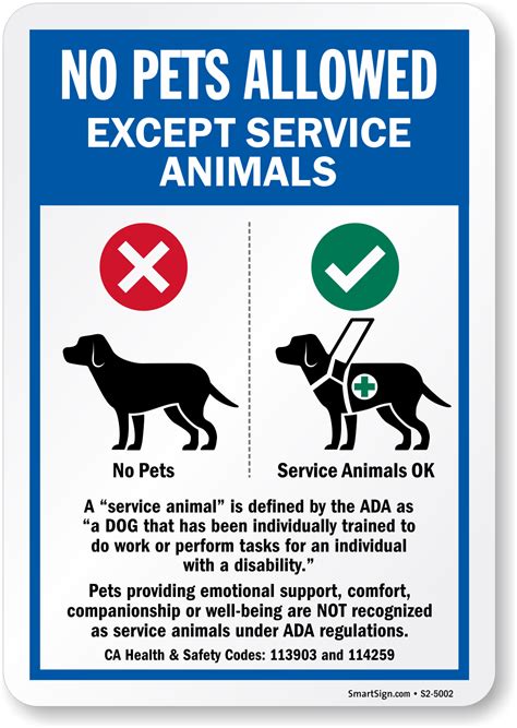 No Pets Allowed Except Service Animals Sign Best Practices Image