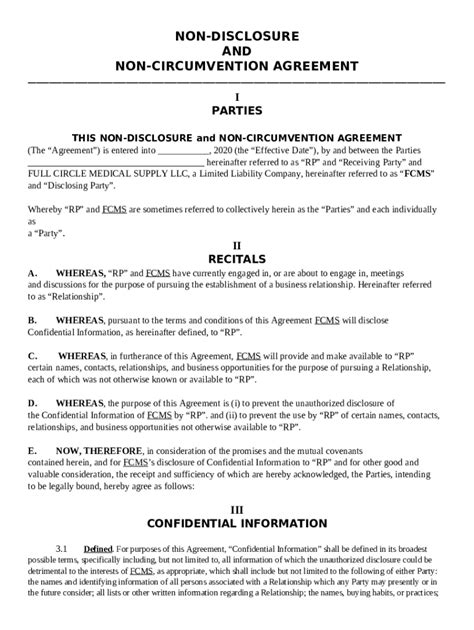 Non-Circumvention Non-Disclosure Agreement Template