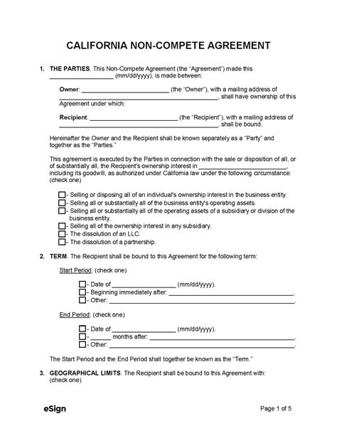 Non Compete Agreement Template California