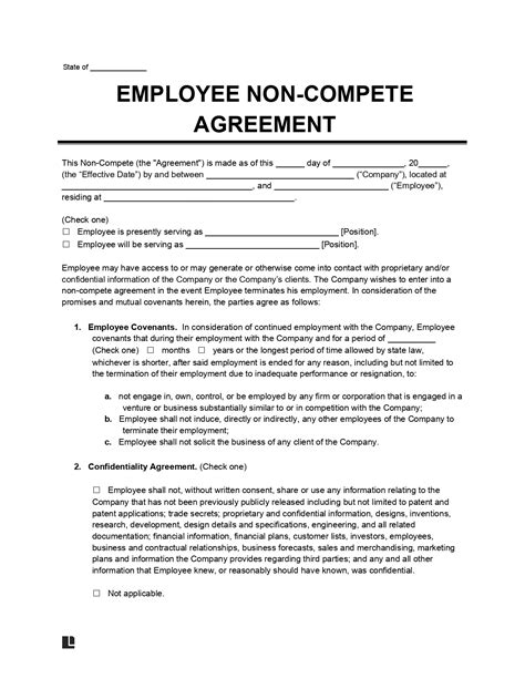 Non Compete Agreement Template Example