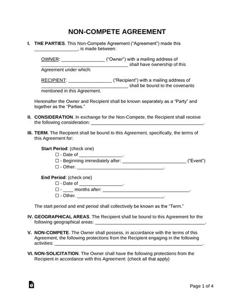 Non Compete Agreement Template Free