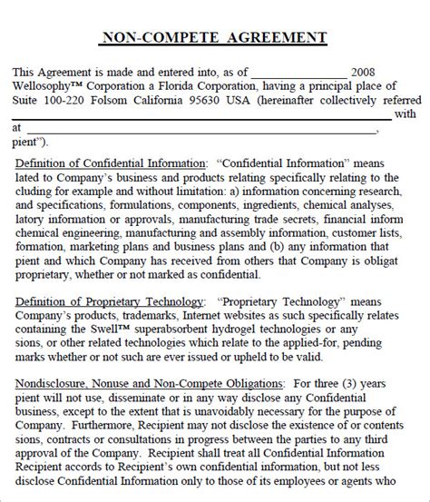 Non-Compete Agreement Template Microsoft Word