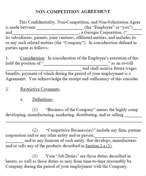 Non-Compete Agreement Template PDF