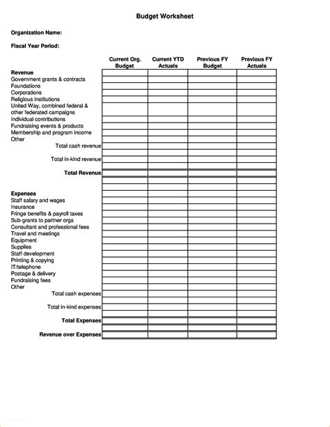 Non-Profit Budget Worksheet in Excel