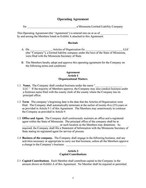 Non-Profit Operating Agreement Template