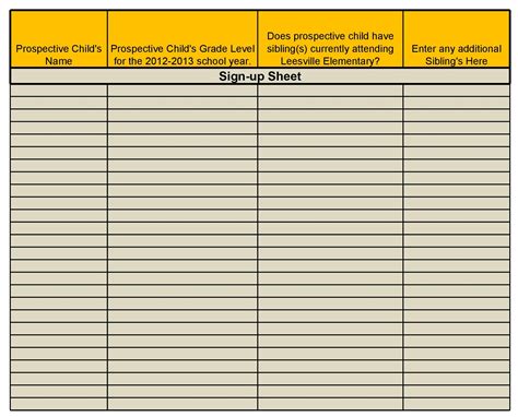 Non-profit sign-up sheet template