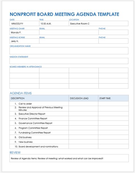 Nonprofit Board Meeting Template in Word