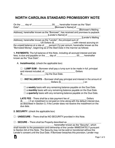 North Carolina Promissory Note Template Sample 3