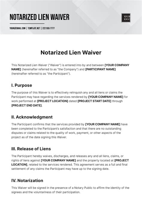 Notarized Lien Waiver Template Example