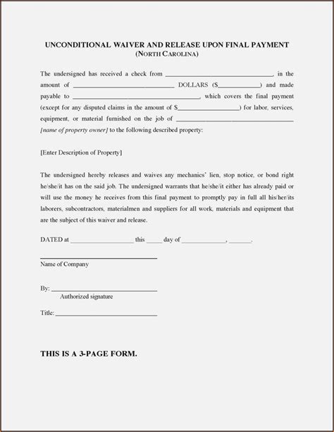 Notarized Lien Waiver Template