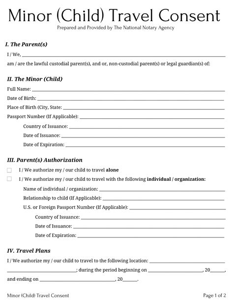 Notarized Minor Travel Consent Form