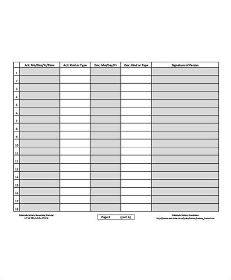 Notary Log Template in Excel with Calculations