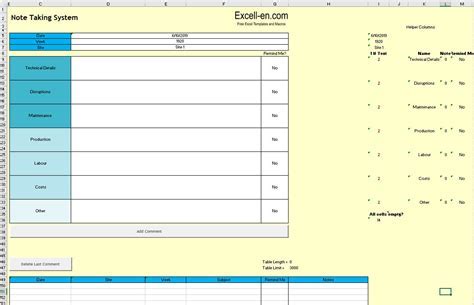 Example of a note-taking template