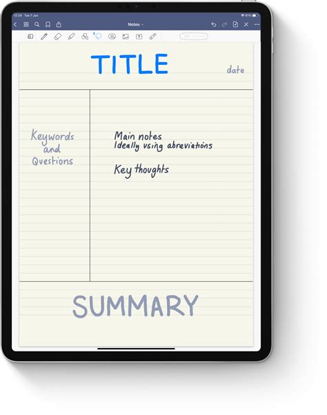 Cornell note-taking template example