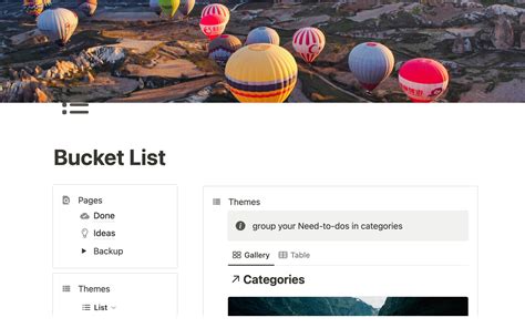 A screenshot of a Notion bucket list