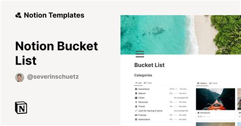 A screenshot of a Notion bucket list template