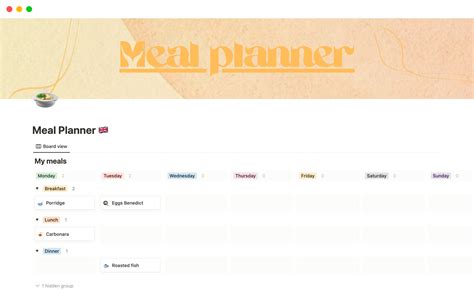 Notion meal plan calendar example