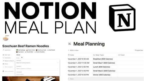 Create a meal plan database in Notion