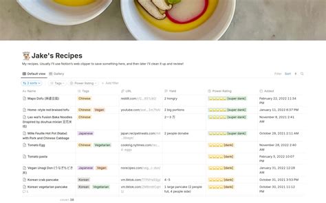 Notion recipe database example