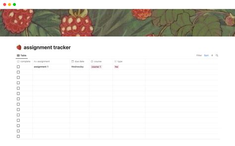 Notion Template for Assignment Tracker