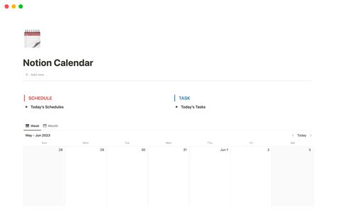 Notion Template Calendar Page