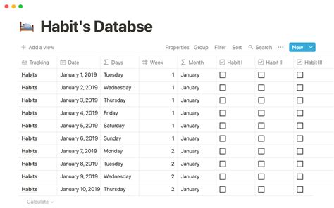 Notion Template Habits Tracking