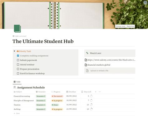 Notion Template for Student Dashboard