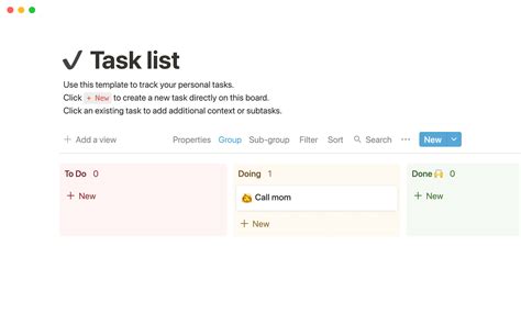 Notion Template Tasks Page