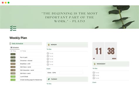 Notion Template Weekly Schedule