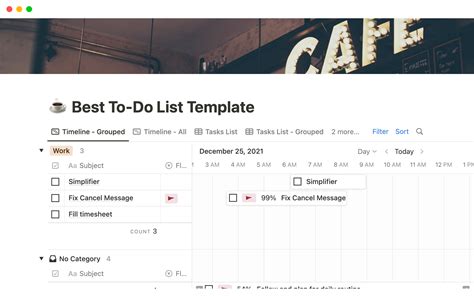 Example of Notion to-do list template