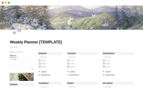 Notion Weekly Planner Template Customization