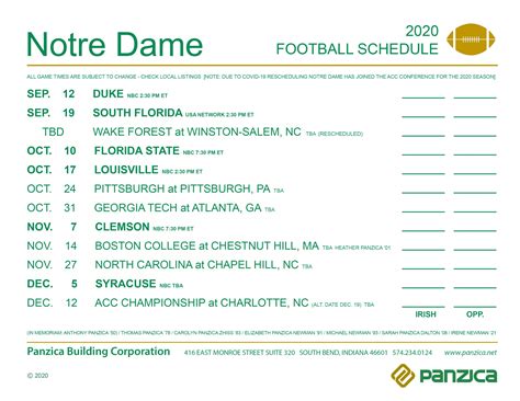 Notre Dame Football Schedule PDF