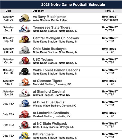 Notre Dame Football Schedule Print