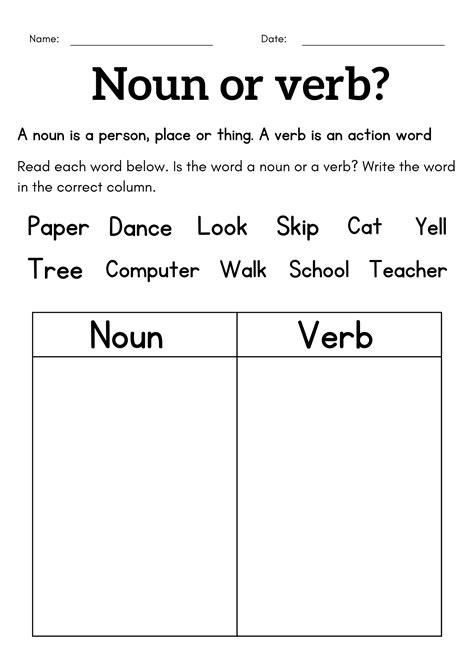 Noun Worksheet for Teachers