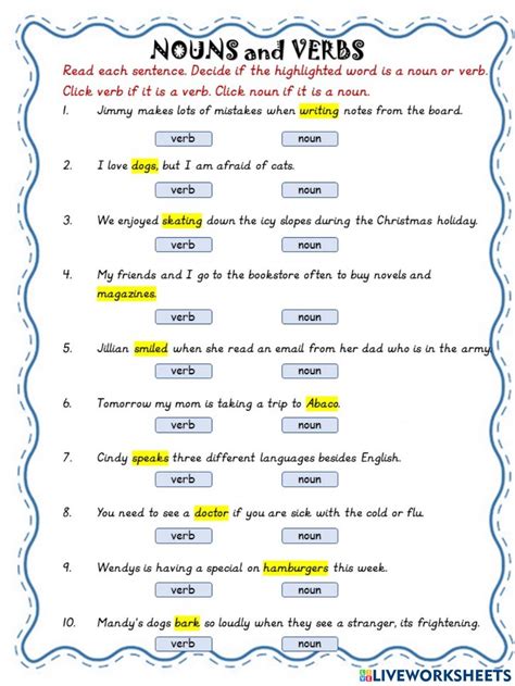 Nouns and Verbs Exercises